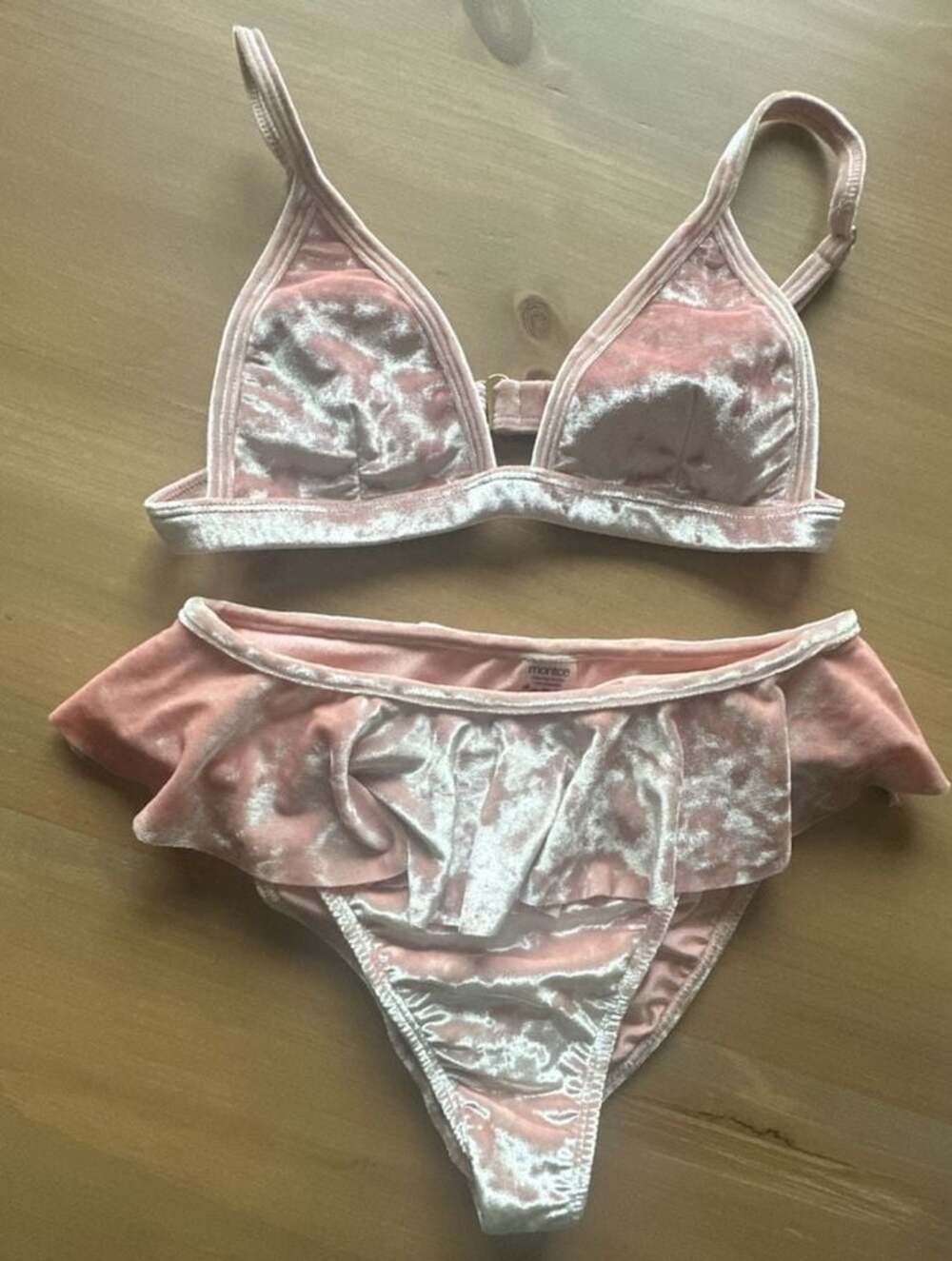 Montce Swim Pink Velvet Ruffle Bikini Set Size S Top M Bottom - Picture 6 of 9